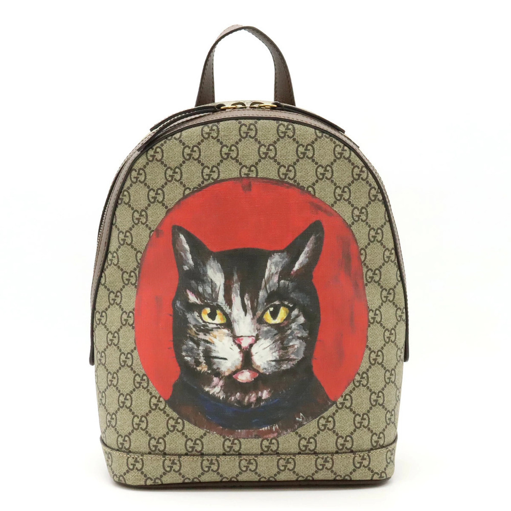 Gucci GG Supreme Mystic Cat Backpack Leather Beige Brown Cream Red